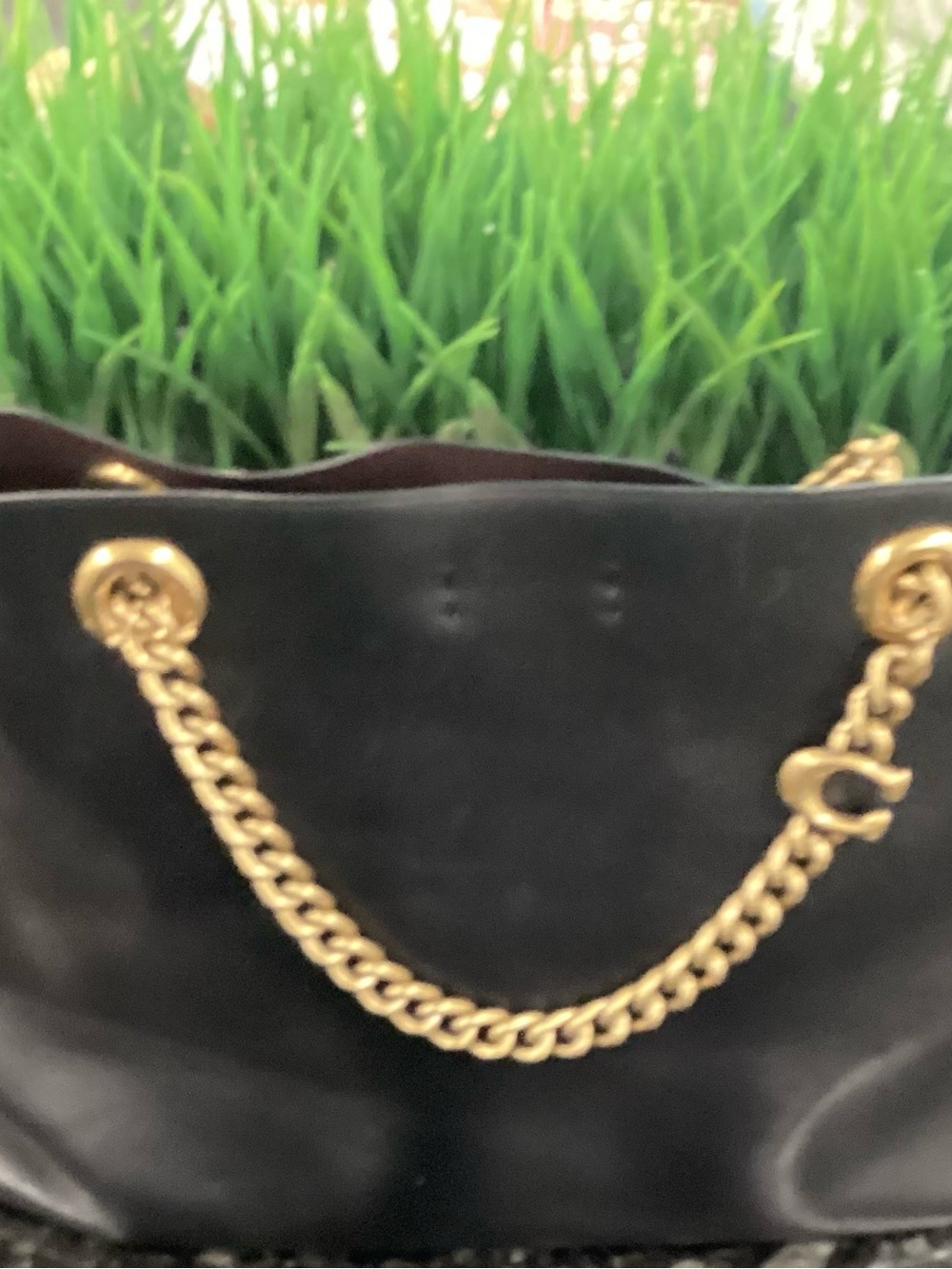 Coach Black Leather Tote with Gold Chain Handles - Picture 2 of 6